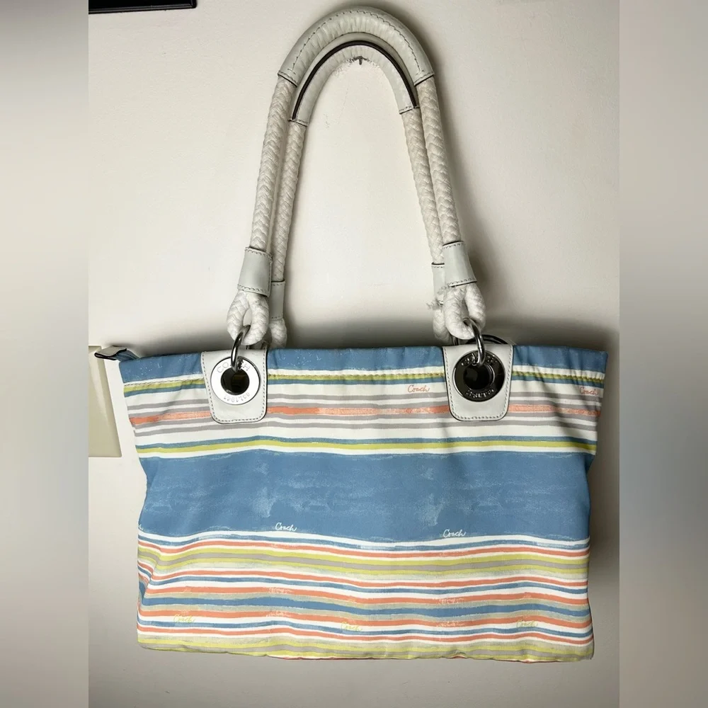 COACH Nautical East West Striped Beach‎ Summer Theme Purse F16624 Limited Ed